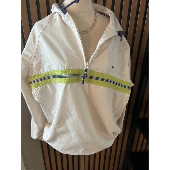 Nike vintage 1/4 zip hooded windbreaker style jacket m white striped Y2K - Picture 1 of 7